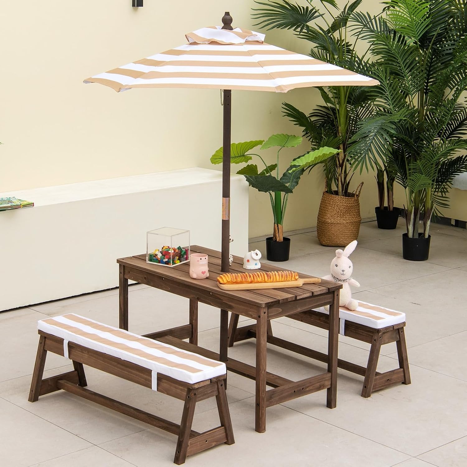 Kids Outdoor Table With Umbrella - Tavolo da picnic in legno per