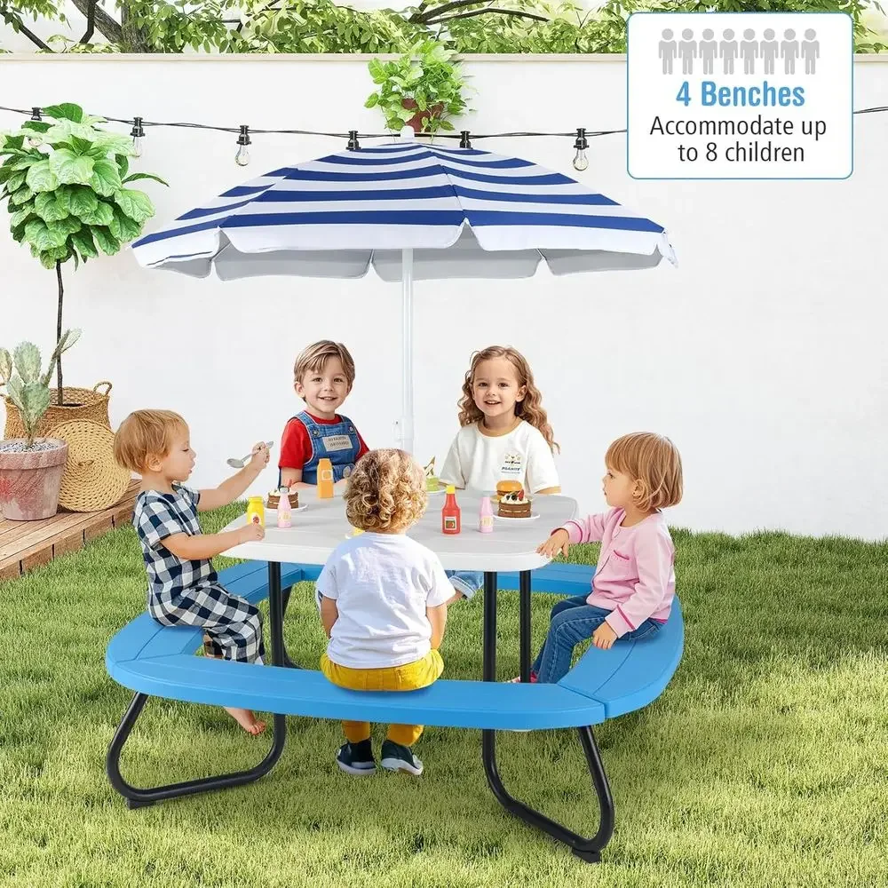 Tavolo da Picnic per 8 Bambini - Kids Outdoor Table With Umbrella recensione e prezzo