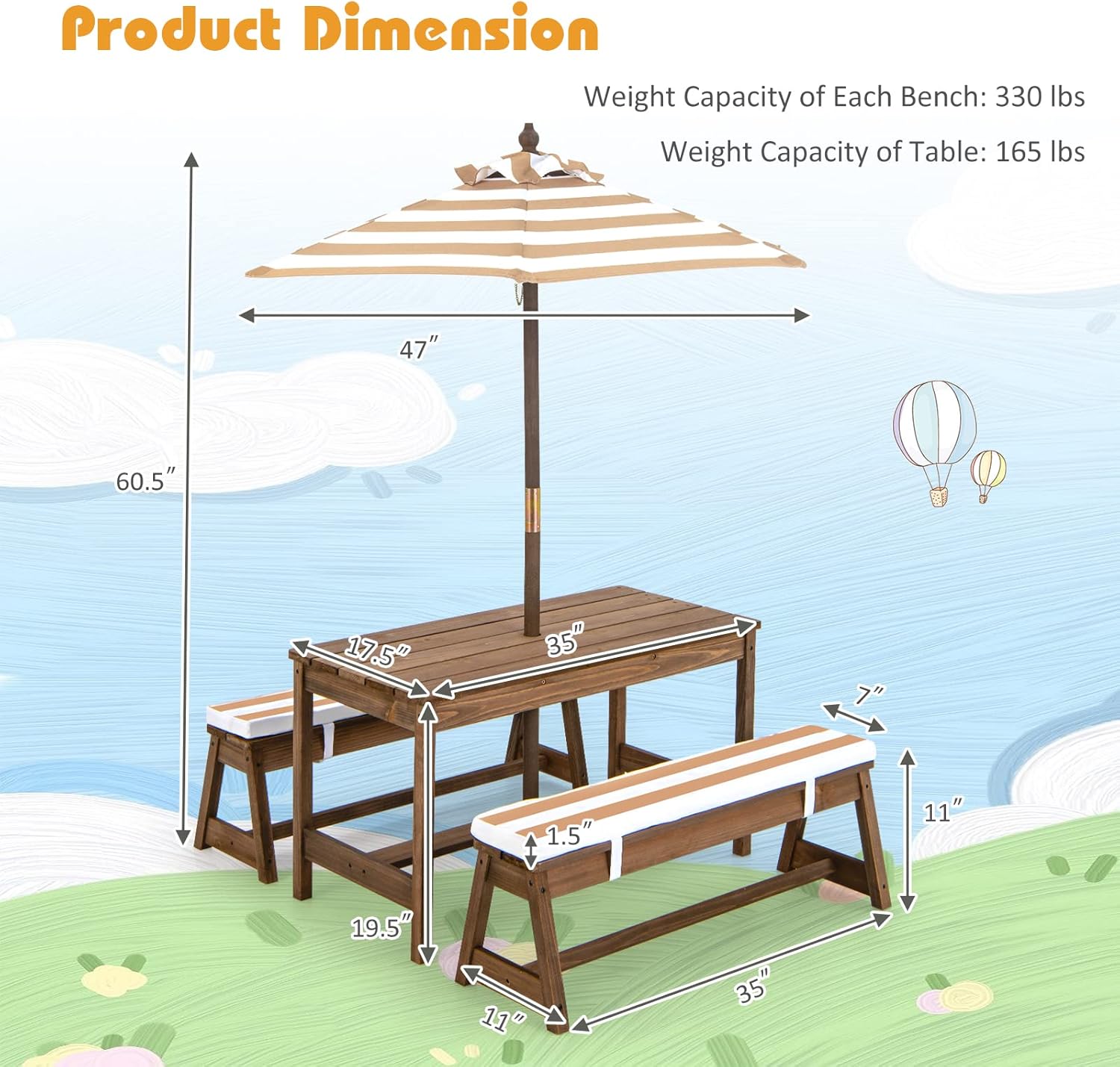 Tavolo da picnic in legno per  - Kids Outdoor Table With Umbrella recensione e prezzo