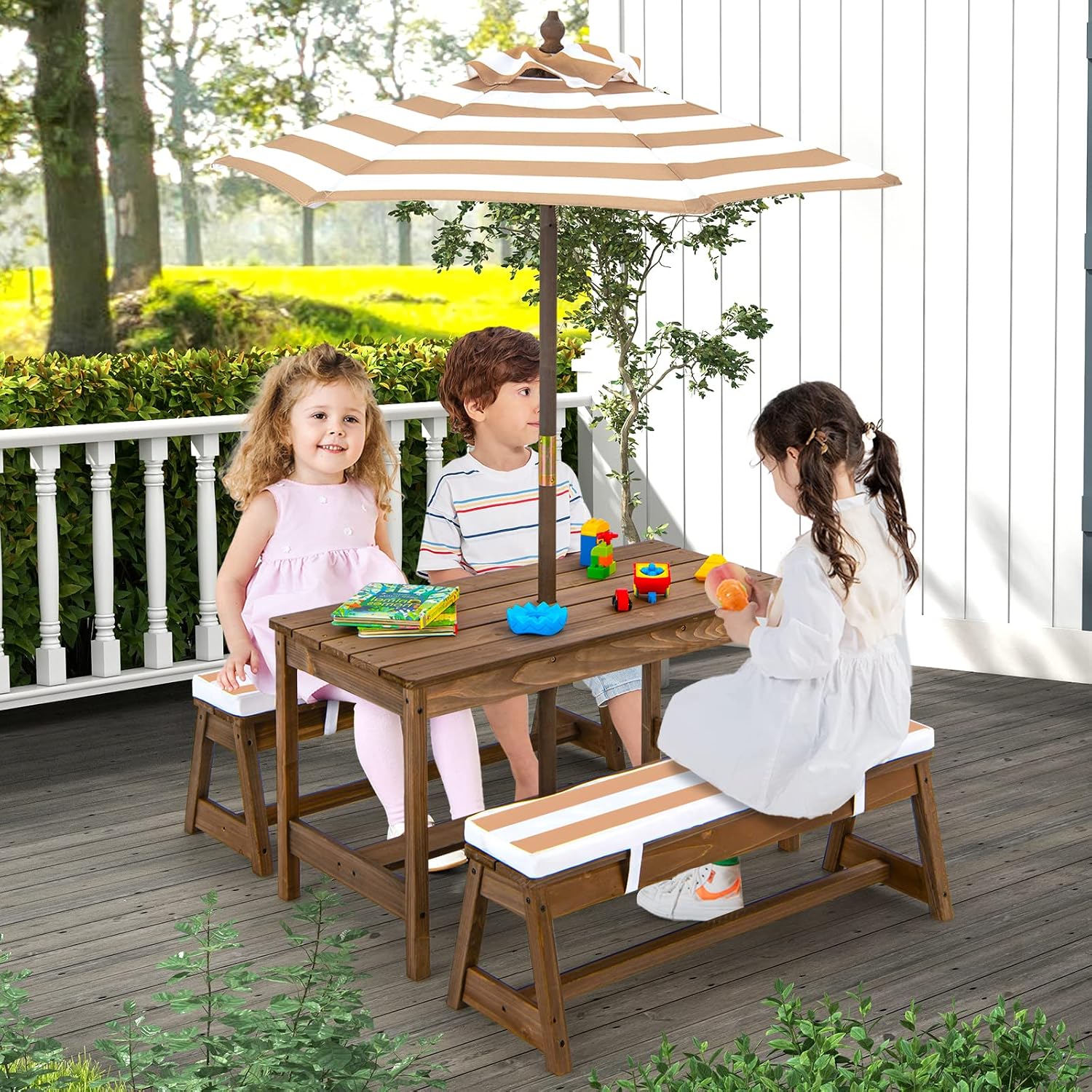 Tavolo da picnic in legno per  - Kids Outdoor Table With Umbrella recensione e prezzo