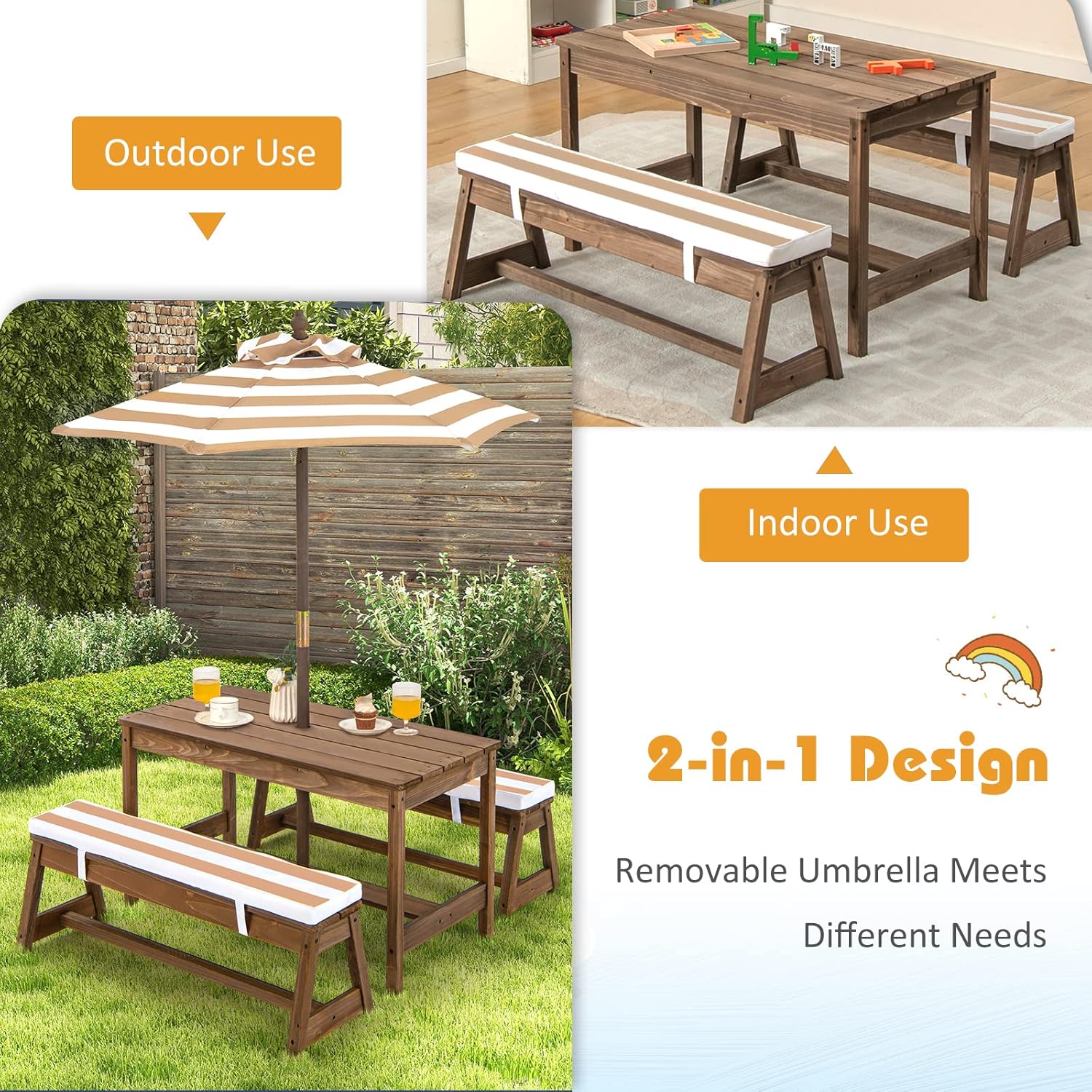 Tavolo da picnic in legno per  - Kids Outdoor Table With Umbrella recensione e prezzo
