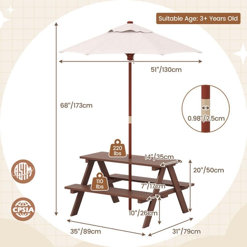 Set da Picnic per Bambini con  - Kids Outdoor Table With Umbrella recensione e prezzo