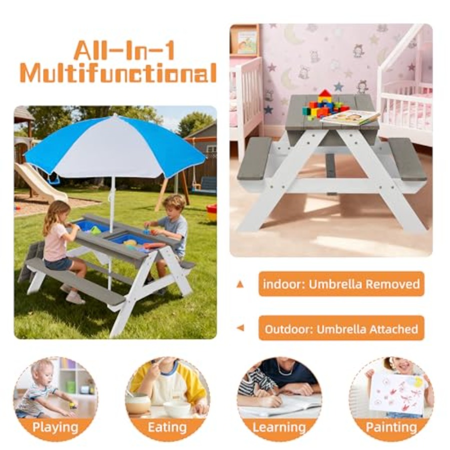 Tavolo da picnic per bambini d - Kids Outdoor Table With Umbrella recensione e prezzo